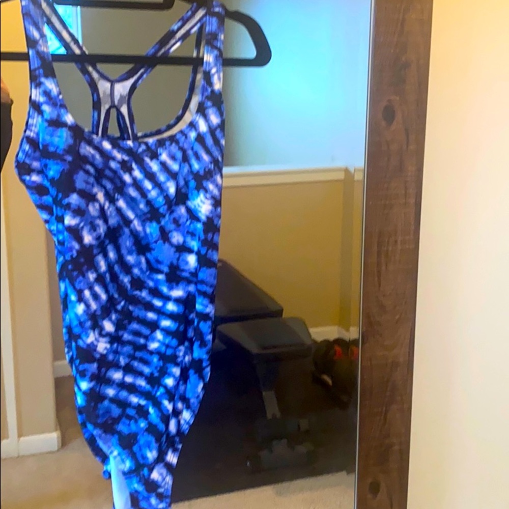 🩱Speedo One Piece Swim Suit Blue Tie Dye Print